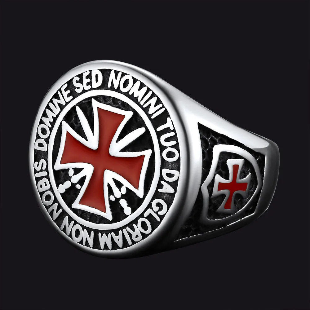 Red Knights Templar Cross Ring For Men