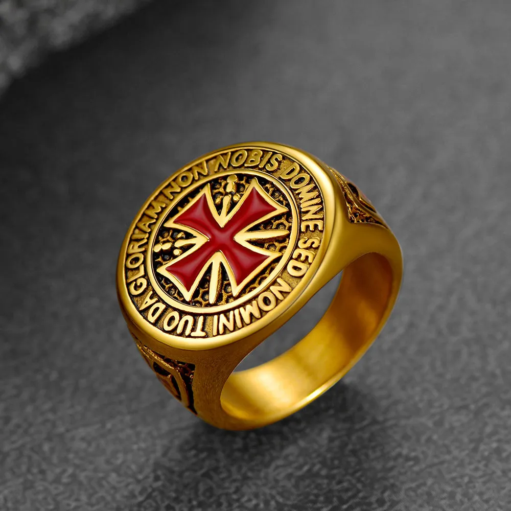 Red Knights Templar Cross Ring For Men
