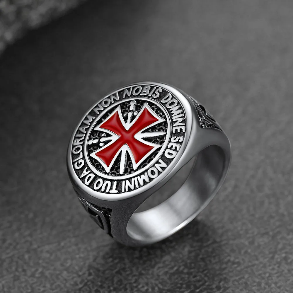 Red Knights Templar Cross Ring For Men