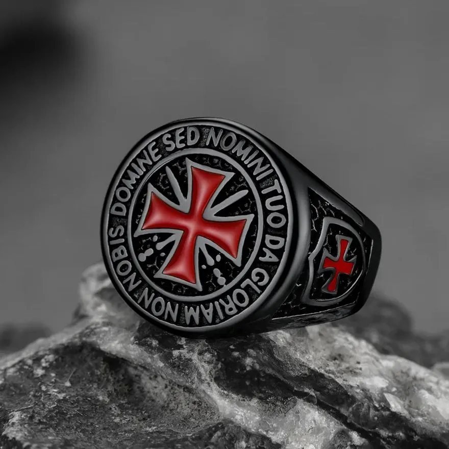 Red Knights Templar Cross Ring For Men