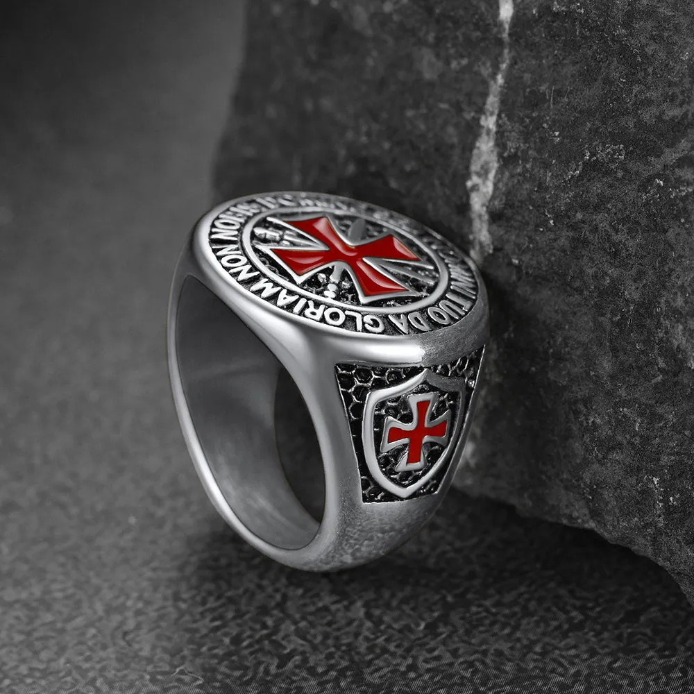 Red Knights Templar Cross Ring For Men