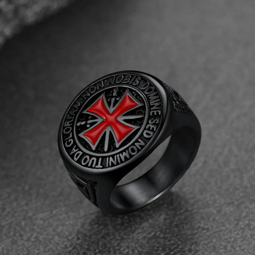 Red Knights Templar Cross Ring For Men