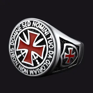 Red Knights Templar Cross Ring For Men