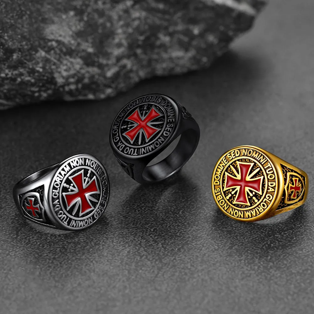 Red Knights Templar Cross Ring For Men