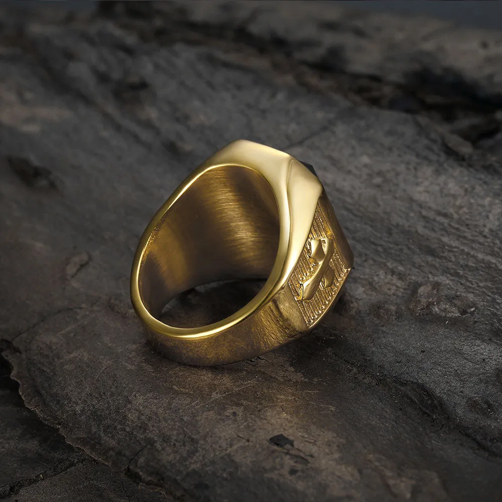 RED STONE CROSS SIGNET RING