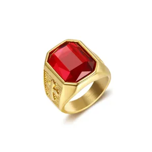 RED STONE CROSS SIGNET RING