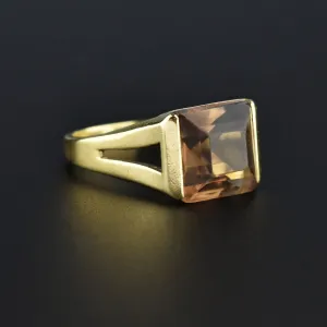 Retro 14K Gold 4.75 CTW Smoky Quartz Signet Style Ring, Sz 6.25