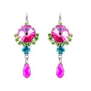 Rivoli Cluster Leverback Earrings with Briolette Dangle in "Rainbow Sherbet" *Custom*