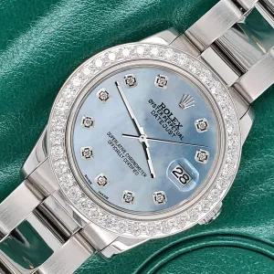 Rolex Datejust Midsize 31mm 1.52ct Bezel/Ice Blue Diamond Dial Oyster Watch TFJ-142507871