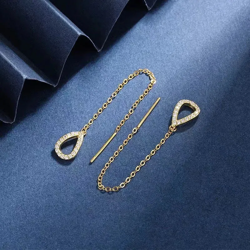 Rose Gold Zircon Crystal Drop Ear Line Long Hanging Threader Earring for Women