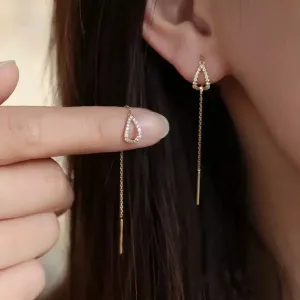 Rose Gold Zircon Crystal Drop Ear Line Long Hanging Threader Earring for Women