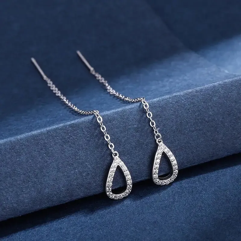 Rose Gold Zircon Crystal Drop Ear Line Long Hanging Threader Earring for Women