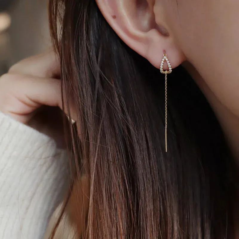 Rose Gold Zircon Crystal Drop Ear Line Long Hanging Threader Earring for Women