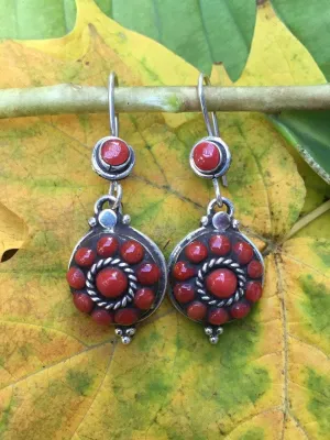 Round Coral Flower Earrings