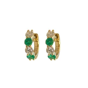 Round Diamond & Emerald Huggie Earrings
