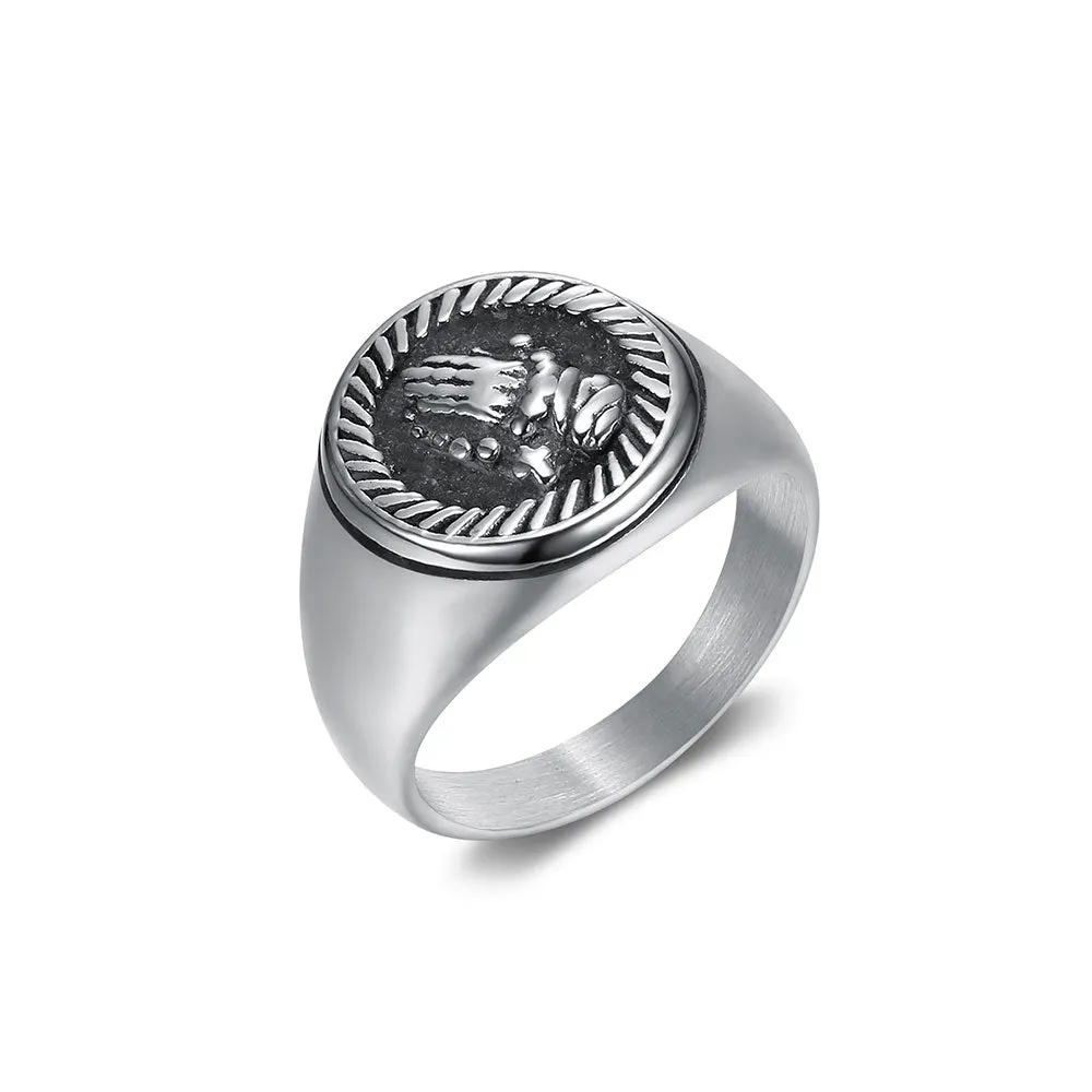 ROUND PRAYING HANDS SIGNET RING