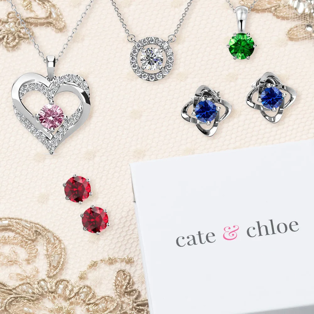 Royal August Birthstone Peridot Earrings, 18k White Gold Plated Silver Halo Earrings with Round Cut Crystals