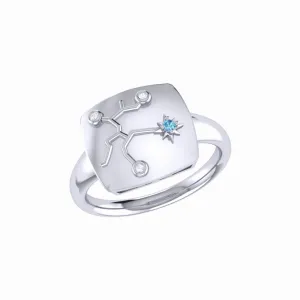 Sagittarius Archer Blue Topaz & Diamond Constellation Signet Ring in Sterling Silver
