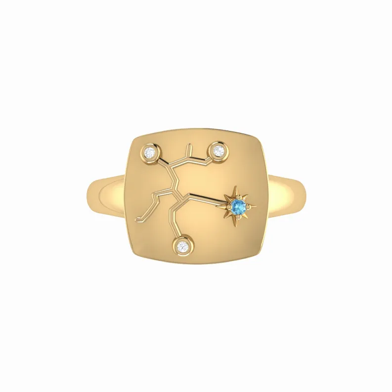 Sagittarius Archer Blue Topaz & Diamond Constellation Signet Ring in Sterling Silver