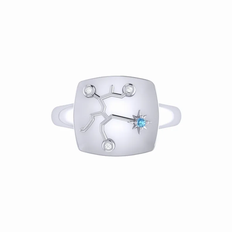 Sagittarius Archer Blue Topaz & Diamond Constellation Signet Ring in Sterling Silver