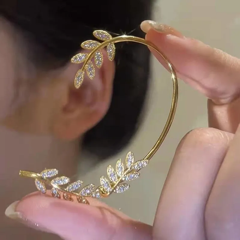 Shining Rhinestone Bejeweled Long Tassel Ear Cartilage Cuff Earrings