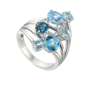 Silver & Blue Topaz cascade ring