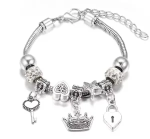 Silver Colored Crown Charm Bracelet