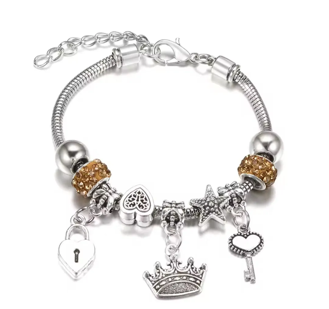 Silver Colored Crown Charm Bracelet
