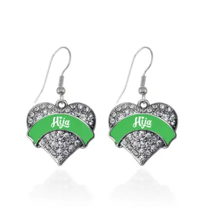 Silver Emerald Green Hija Pave Heart Charm Dangle Earrings