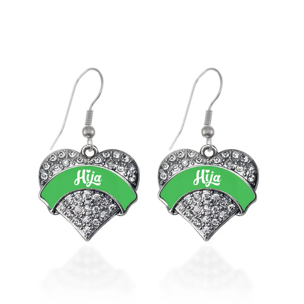 Silver Emerald Green Hija Pave Heart Charm Dangle Earrings