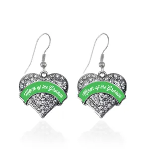Silver Emerald Green Mom of the Groom Pave Heart Charm Dangle Earrings