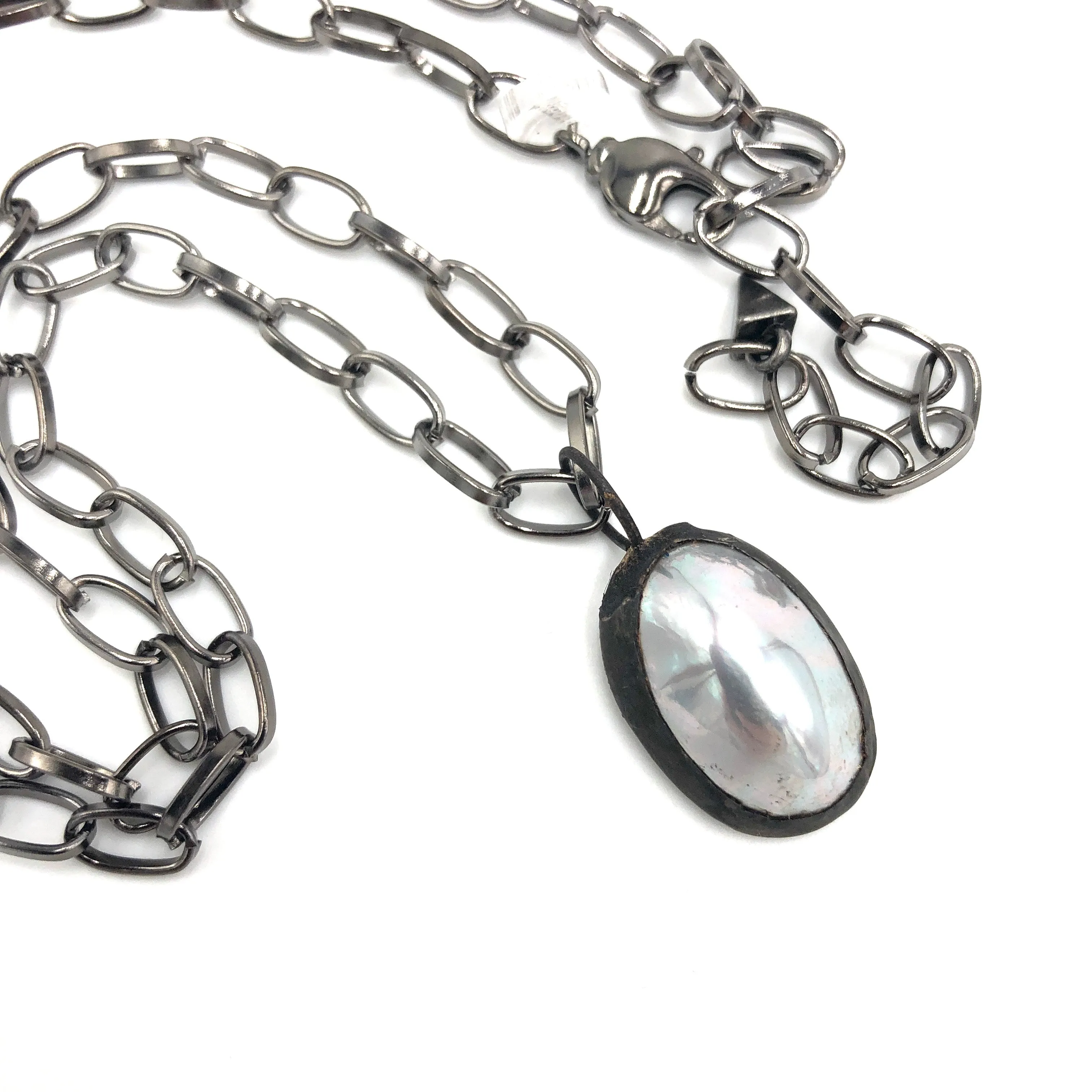 Silver Grey Luster Oval Layering Necklace