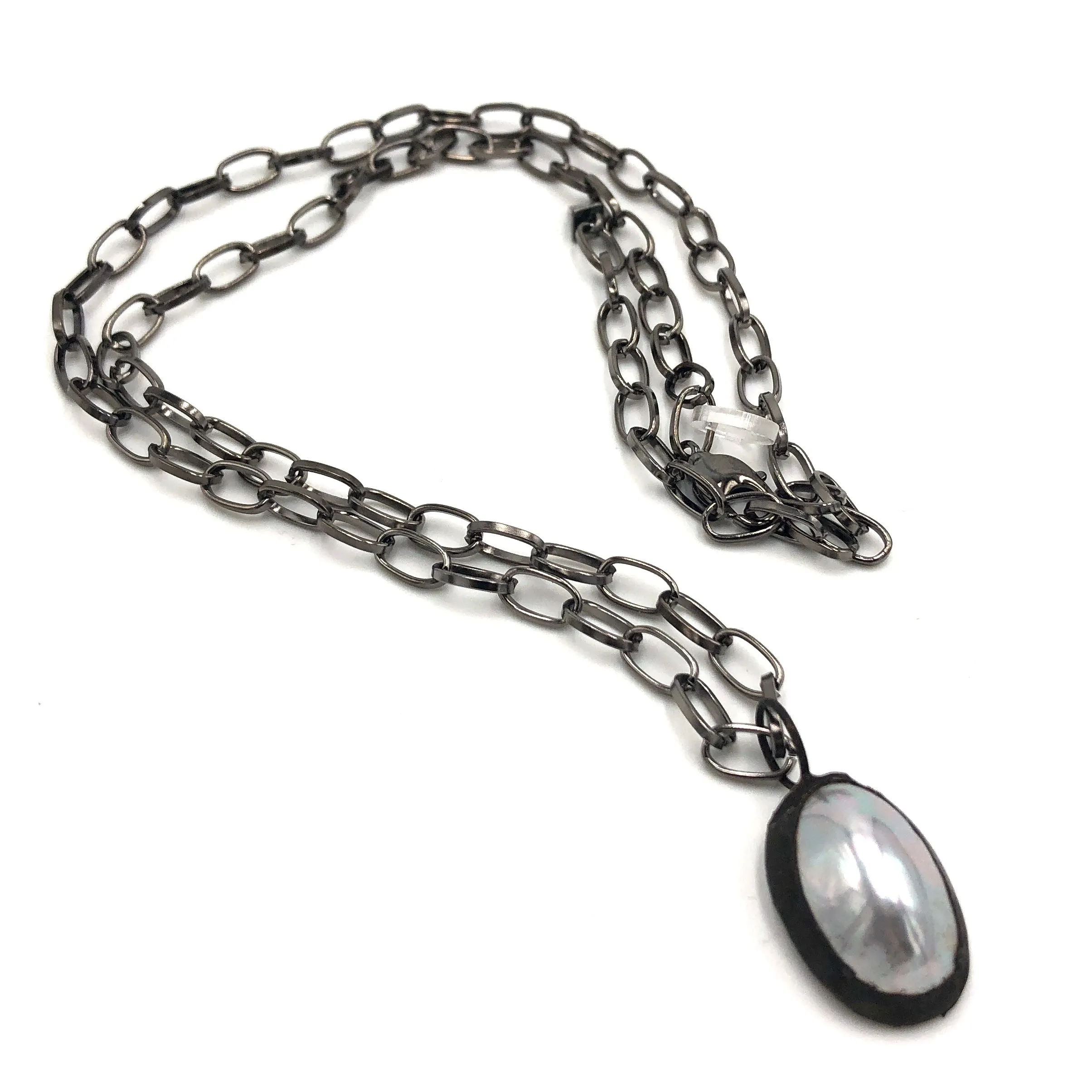 Silver Grey Luster Oval Layering Necklace