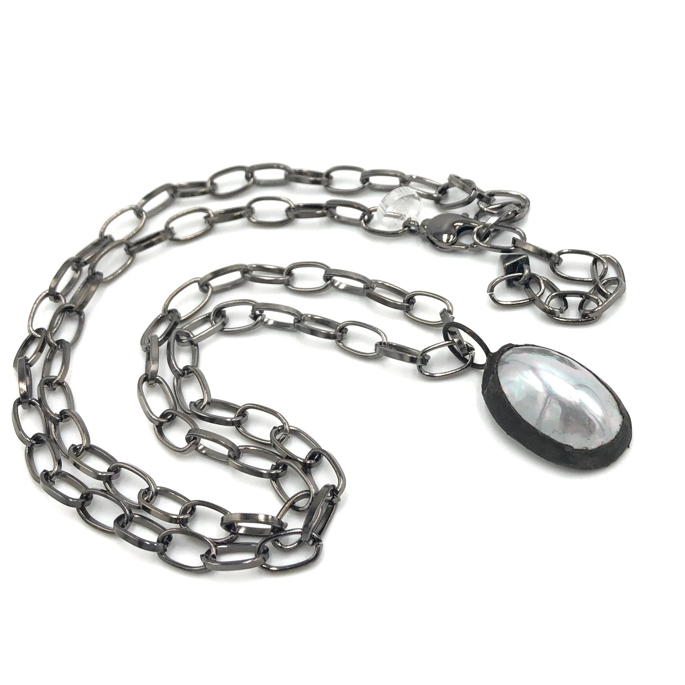 Silver Grey Luster Oval Layering Necklace