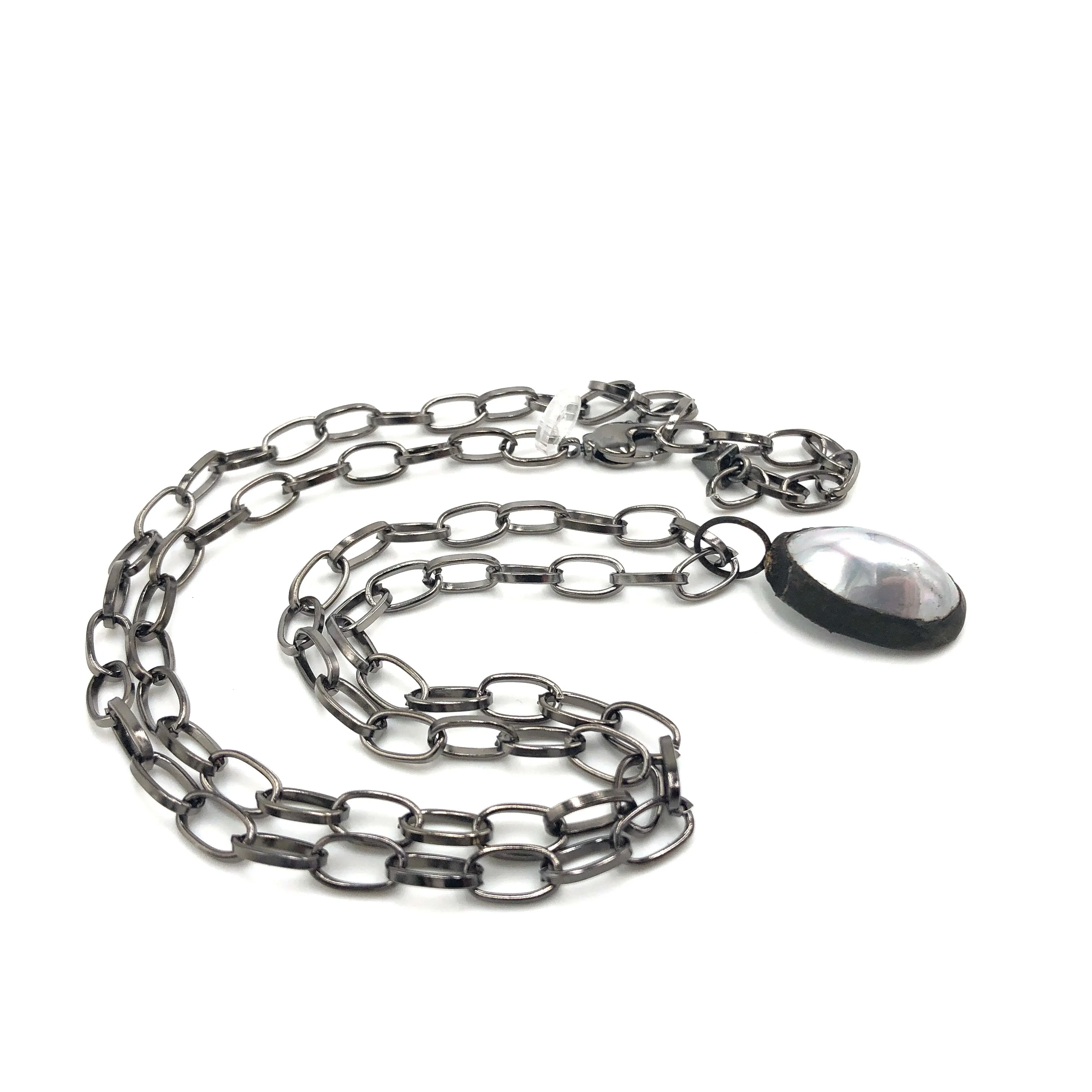 Silver Grey Luster Oval Layering Necklace