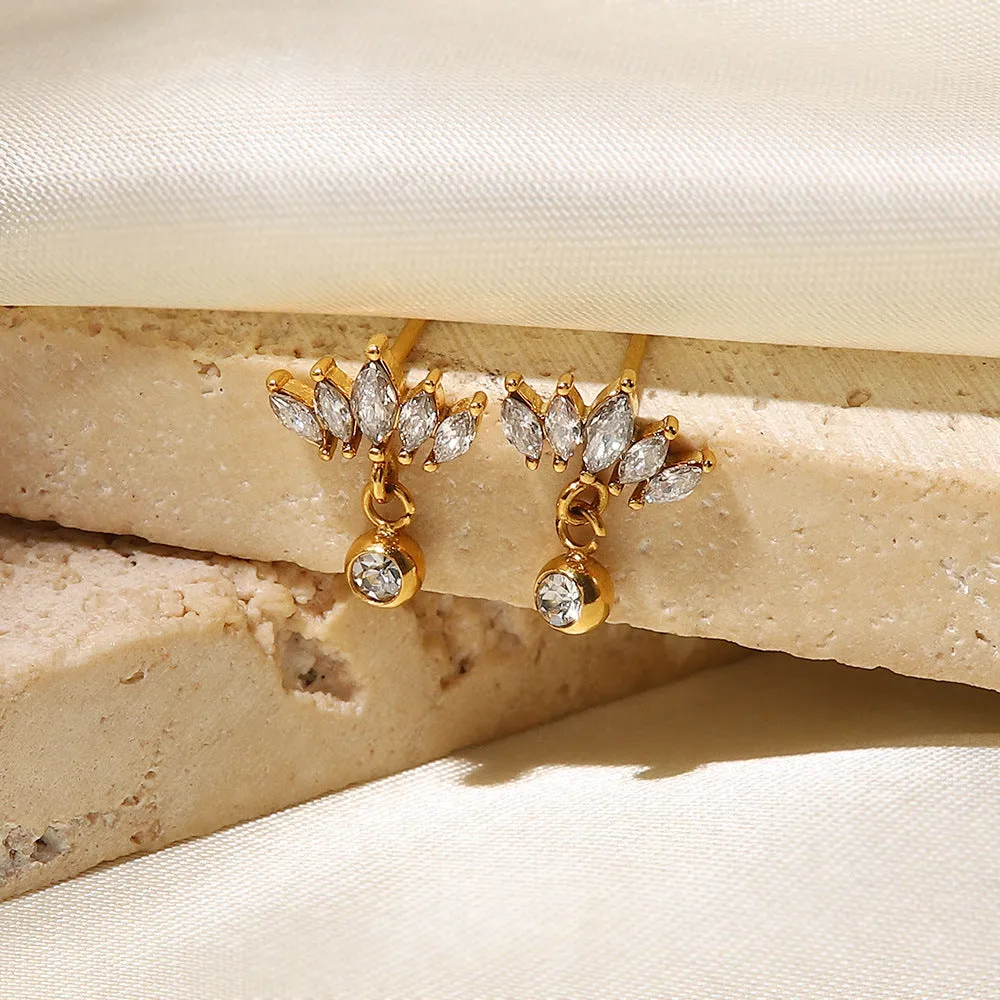 SISSLIA High Quality Niche Design Fine&18k Gold Crown White Zircon Earrings for Women