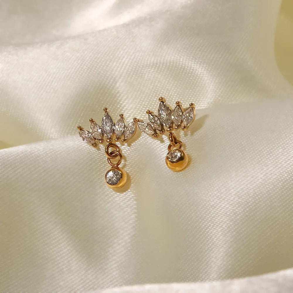 SISSLIA High Quality Niche Design Fine&18k Gold Crown White Zircon Earrings for Women