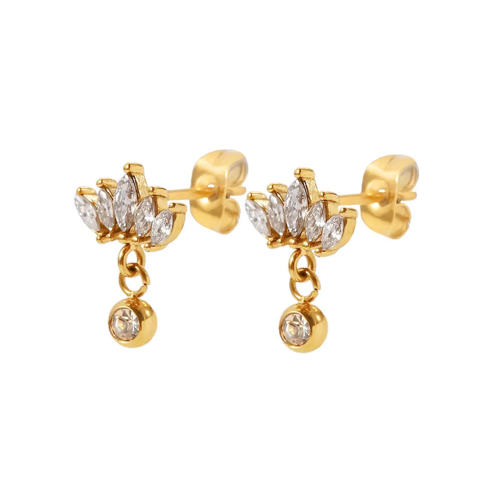 SISSLIA High Quality Niche Design Fine&18k Gold Crown White Zircon Earrings for Women