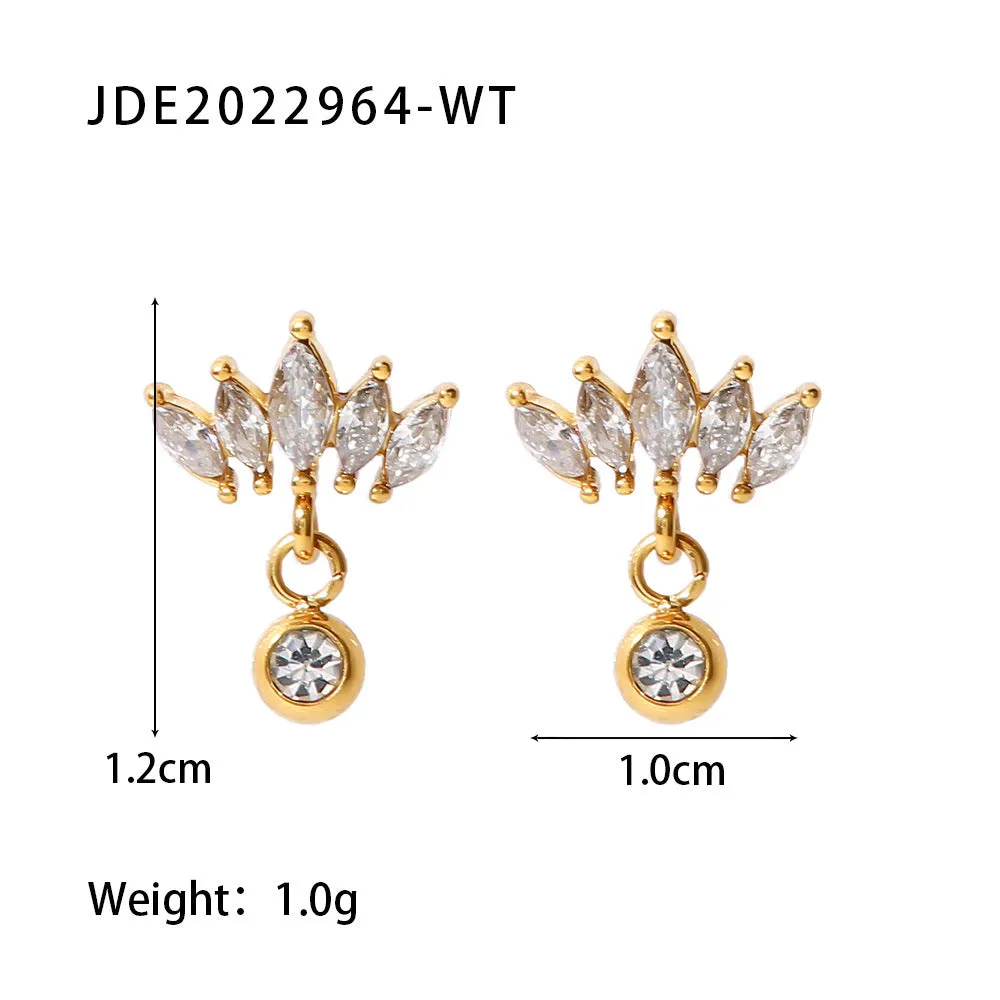 SISSLIA High Quality Niche Design Fine&18k Gold Crown White Zircon Earrings for Women
