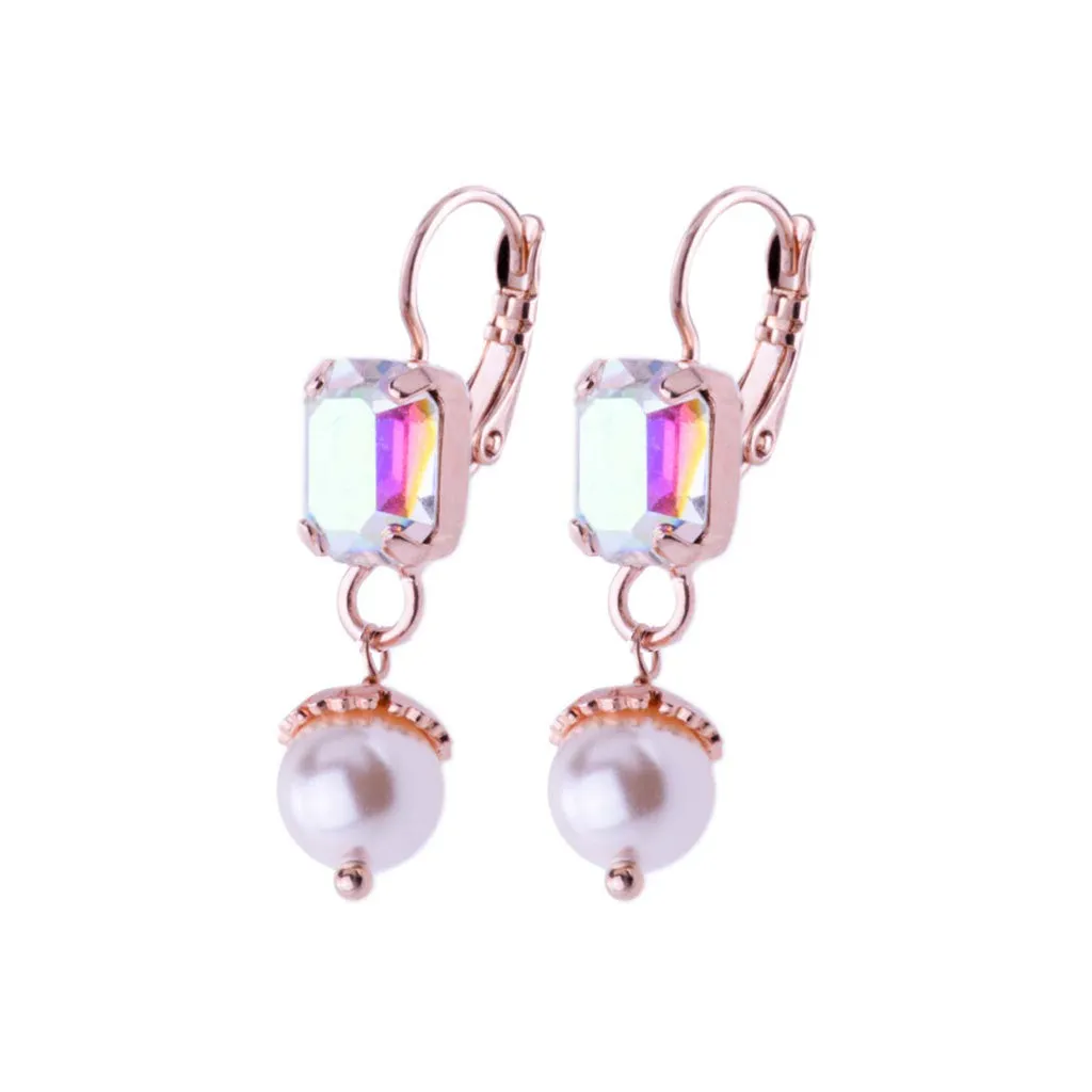 Small Emerald Leverback Earrings with Pearl Drop in "Dawn" *Custom*