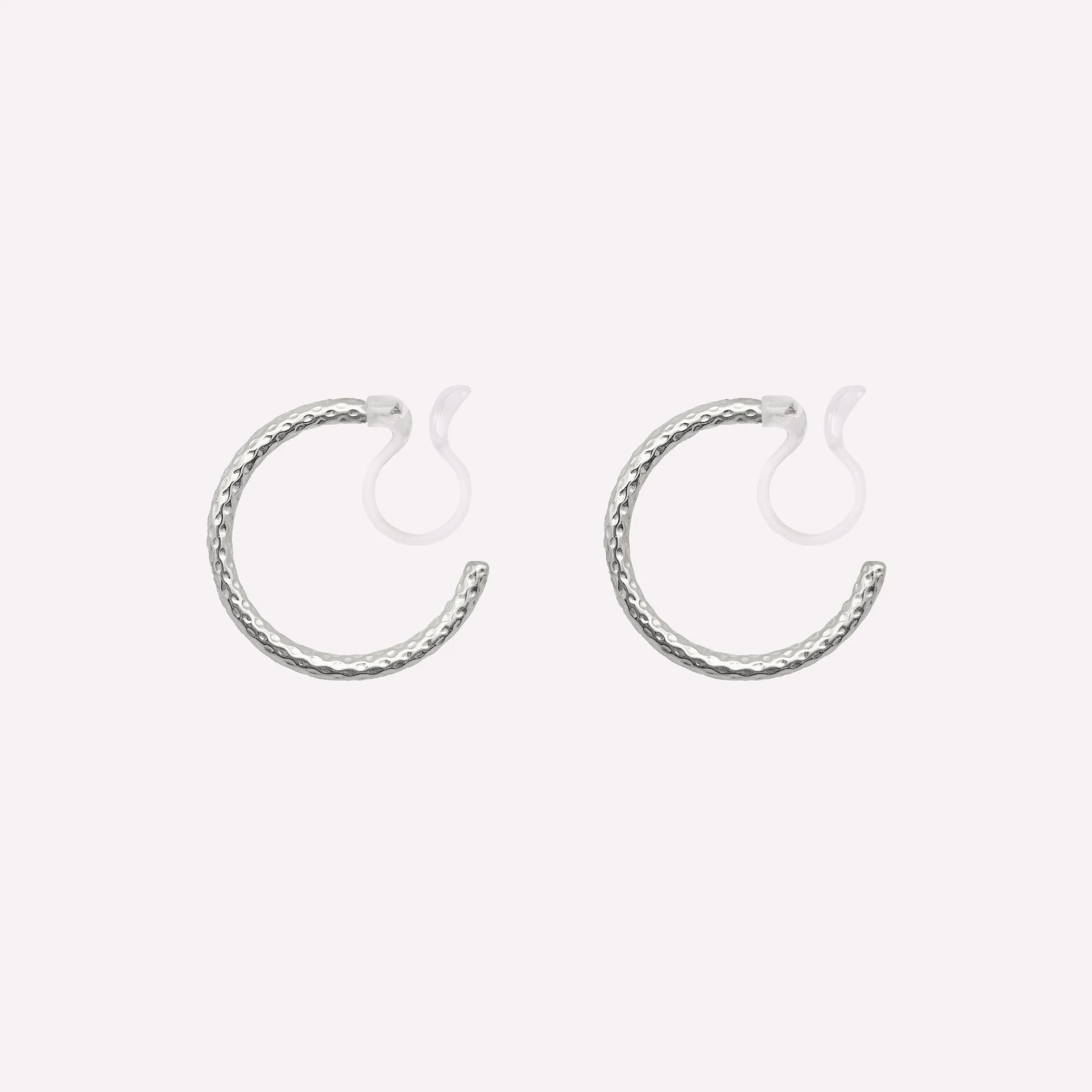SMALL TEXTURED HOOP CLIP-ON EARRINGS IN SILVER