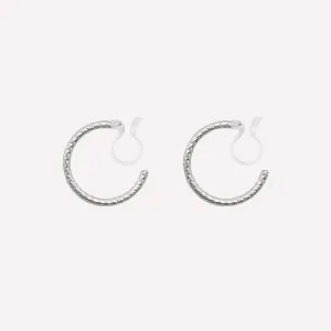 SMALL TEXTURED HOOP CLIP-ON EARRINGS IN SILVER