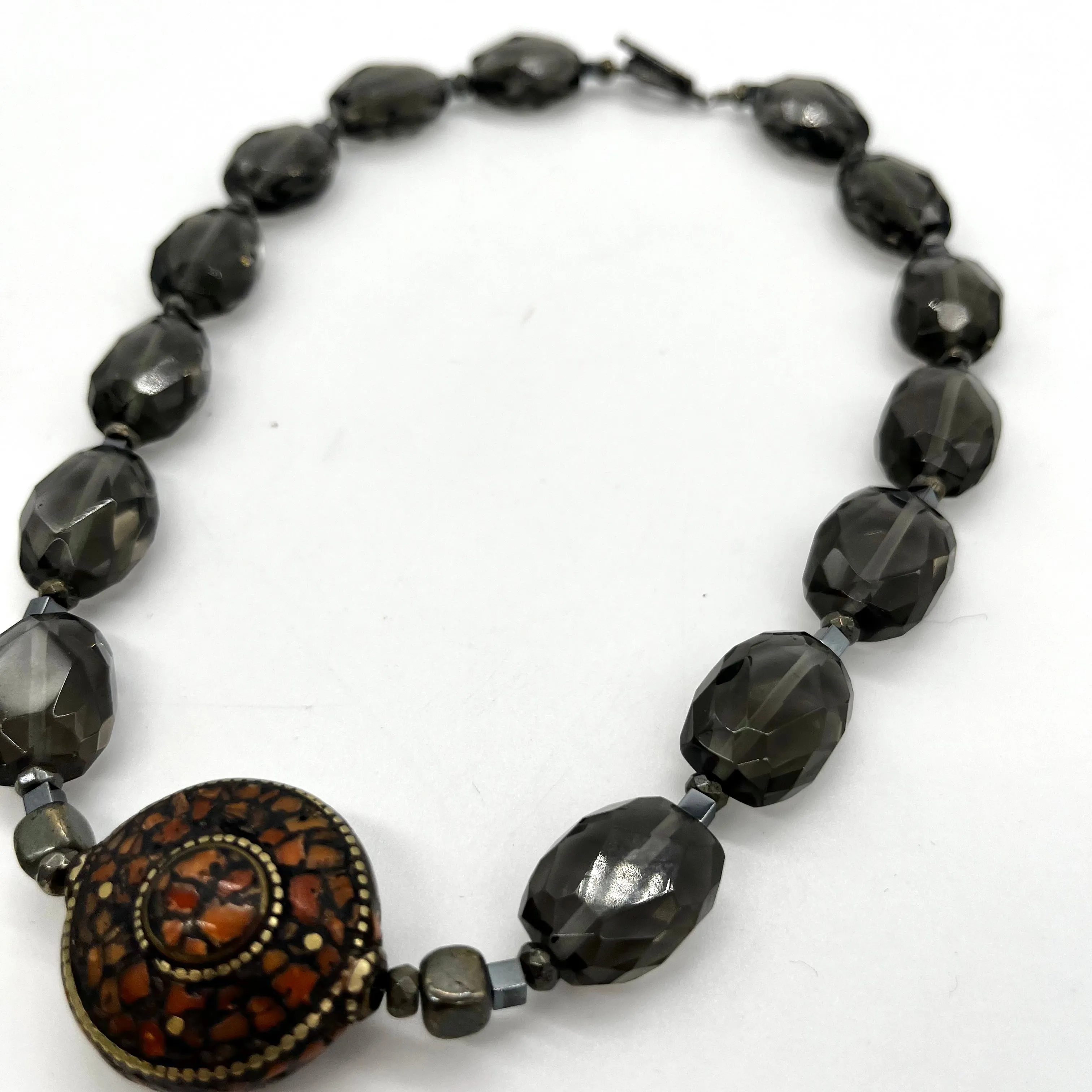 Smokey Quartz and Coral Bead Necklace