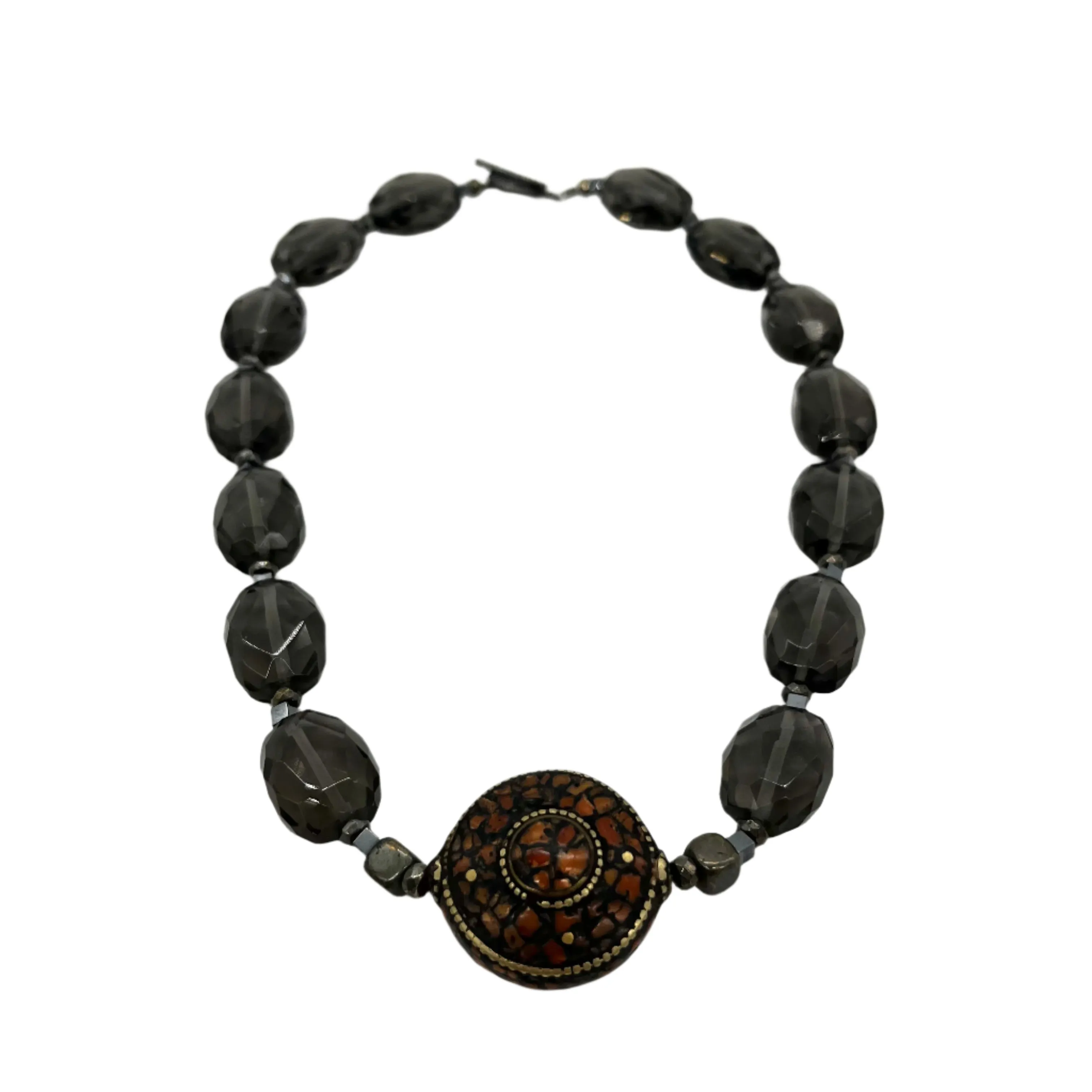 Smokey Quartz and Coral Bead Necklace