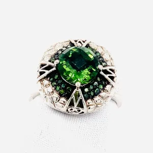 Sterling Silver Green Rose Cut Cocktail Ring