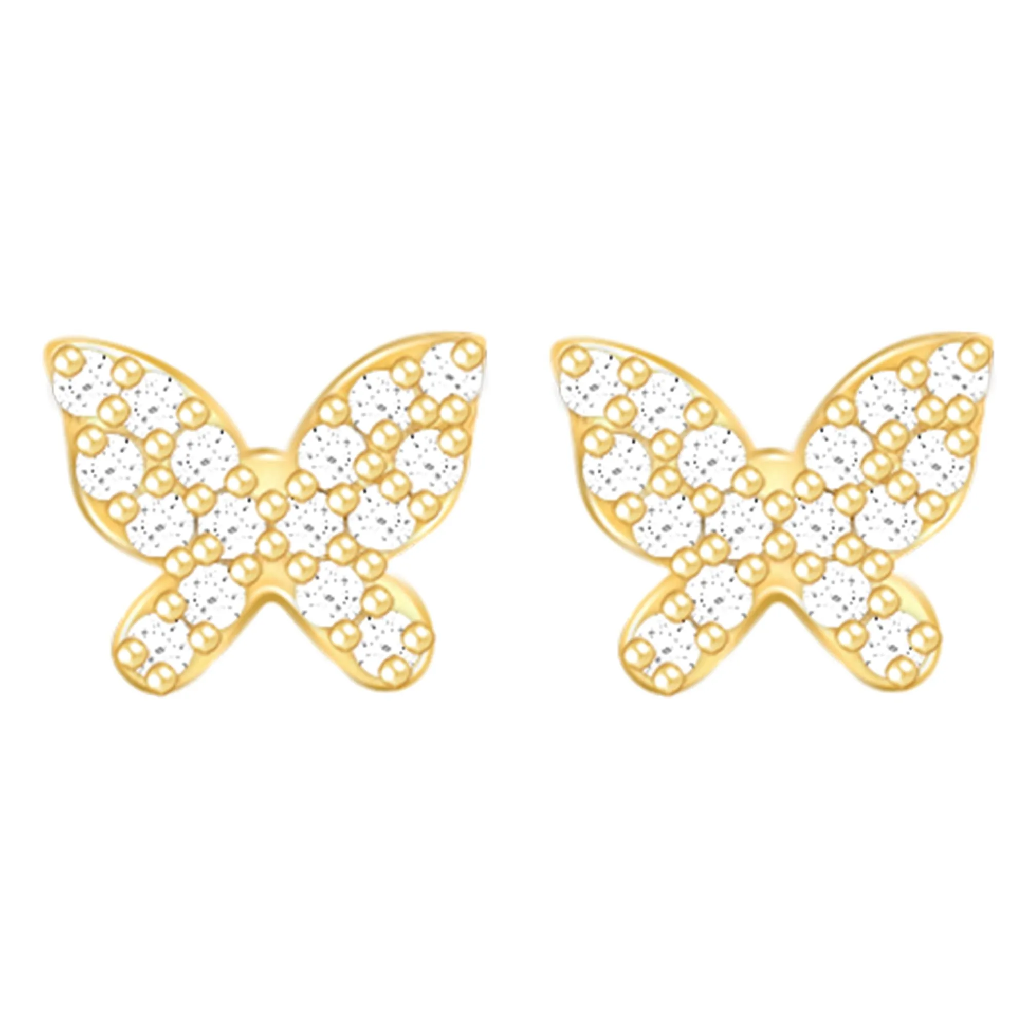 Sterling Silver Hypoallergenic 18k Gold Plated Stud Earrings (Butterfly Affair)