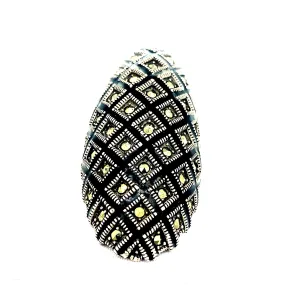 Sterling Silver Marcasite and Enamel Cocktail Ring