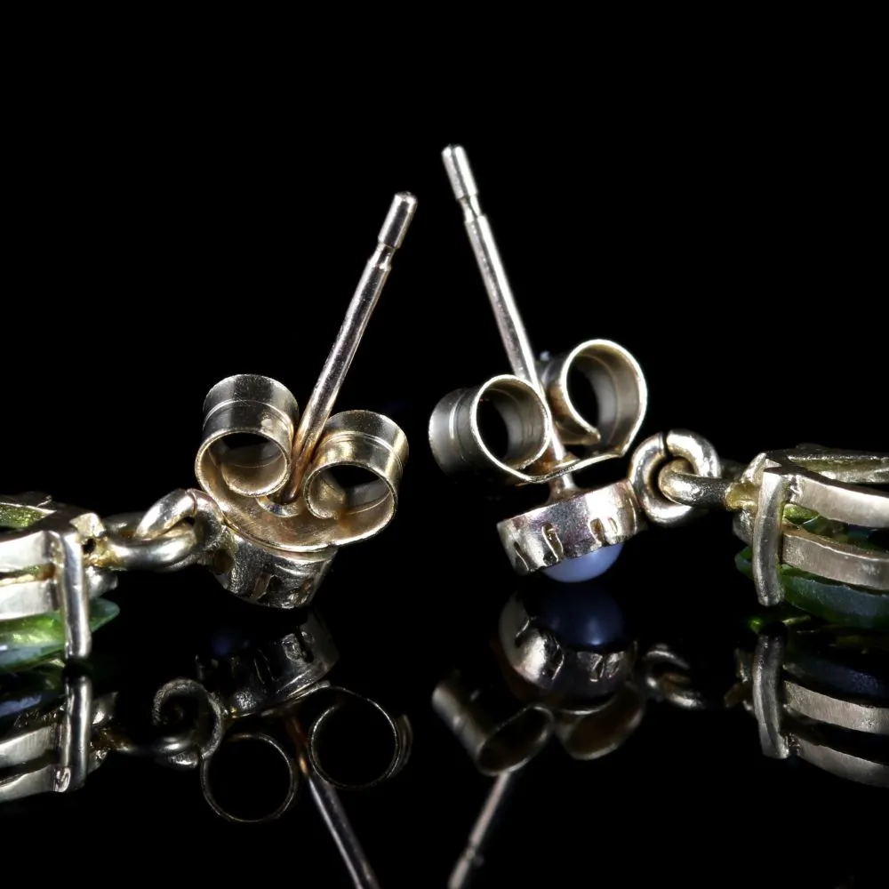 Suffragette Earrings 9Ct Gold Pearl Peridot Amethyst