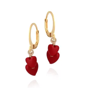 Surgical Steel Gold Plated Enamel Double Heart Earring