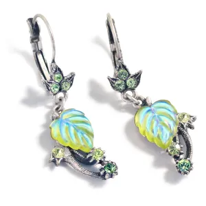 Sweet Romance Satin Glass Leaves Pierced Earrings in Mint Green
